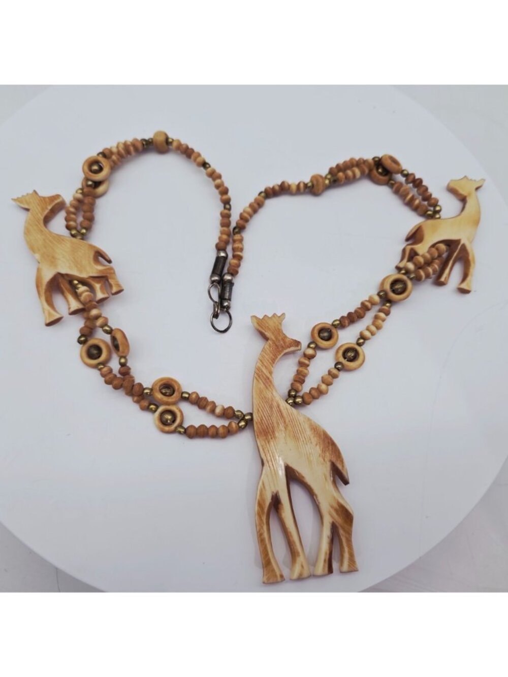 Carved Bone Giraffe Pendant Necklace Safari-Themed Statement Jewelry - Picture 7 of 7